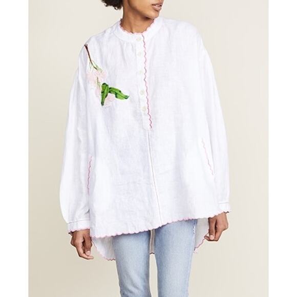 Natasha Zinko Linen Embroidered Beaded Tunic (Sz FR 40 / US 8) White / Pink - Picture 3 of 16